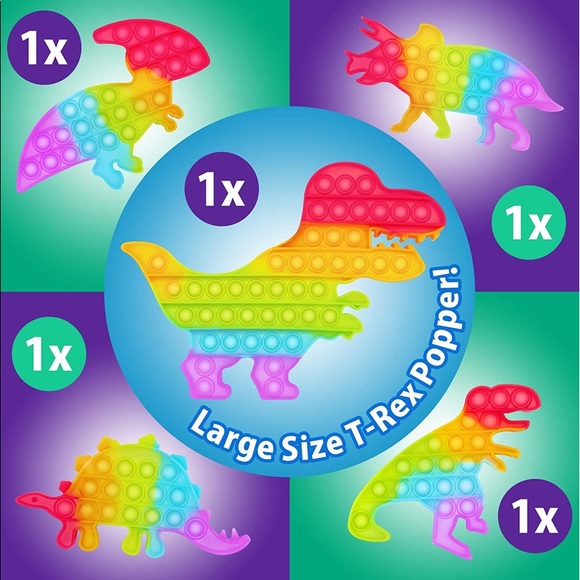 5 pack- Dinosaur Pop its - Glow in the Dark - Picture 2 of 7